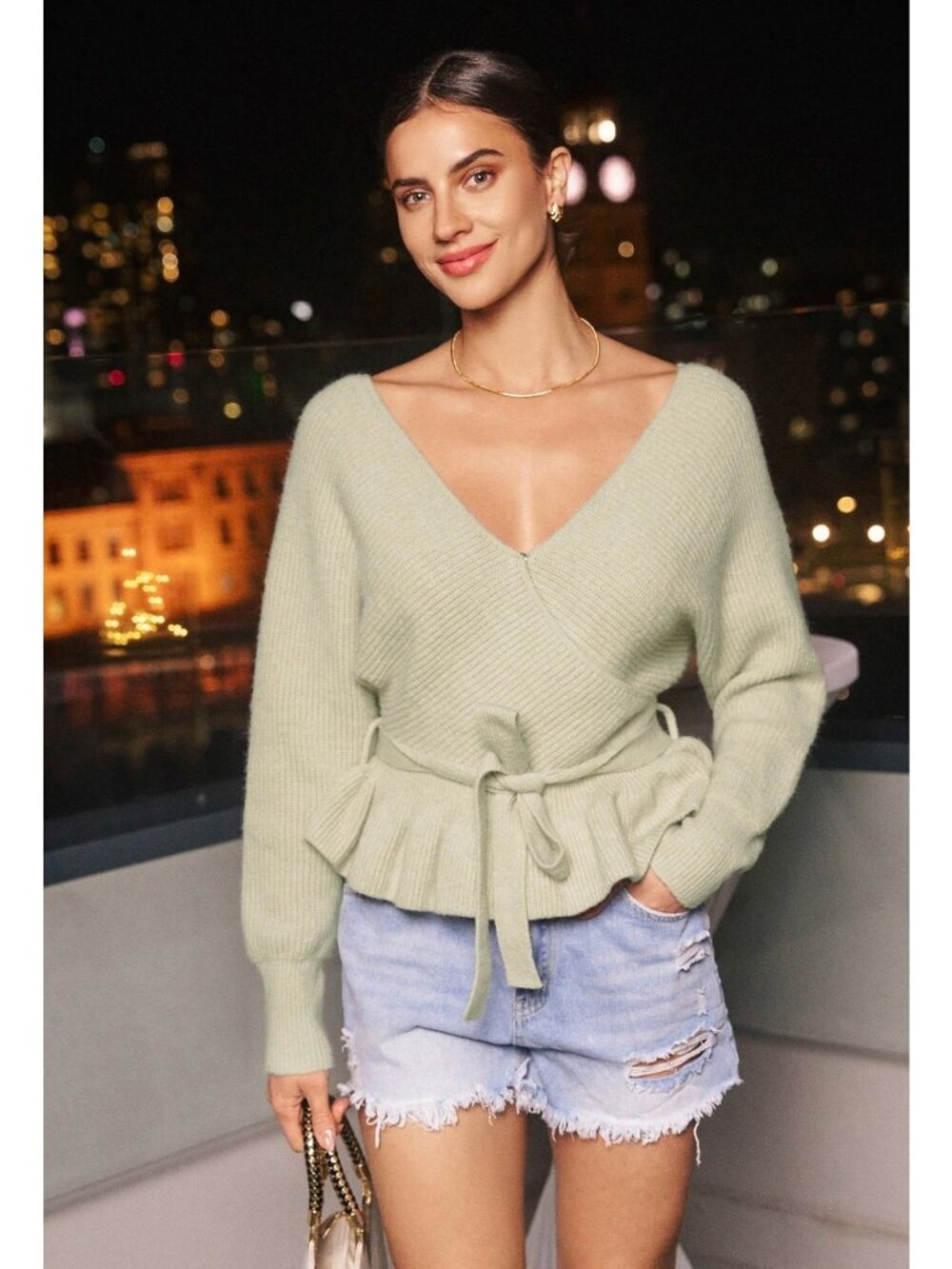 NWT Cupshe Taupe Long Sleeve Ruffled Peplum Sweater - Size: Large